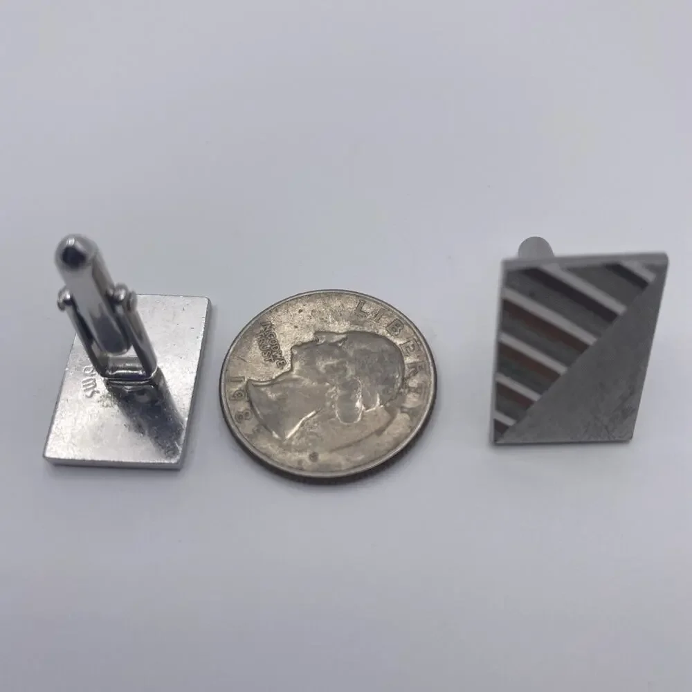 Swank Rectangular Silver Tone Cufflink Mid Century Vintage Geometric Design